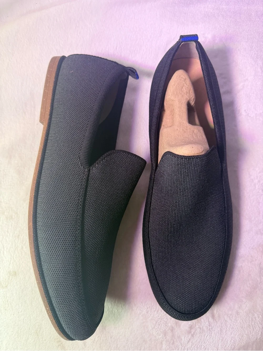 Rothy's Black Men's Slip-On Loafers with Brown Sole